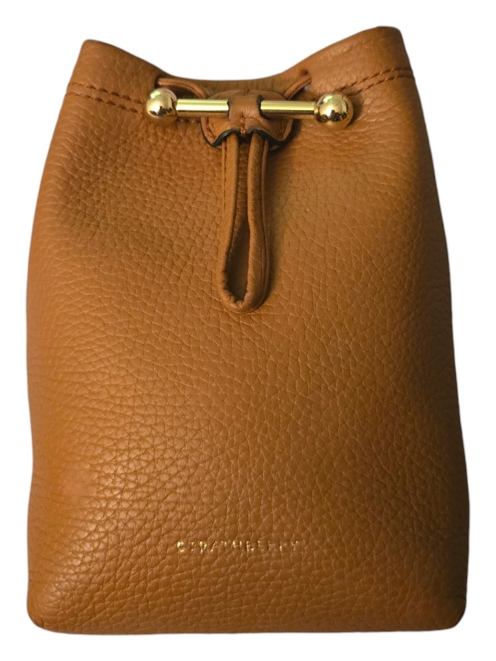 Strathberry Osette Midi Bucket Bag Caramel Tan Pebbled Leather Crossbody